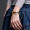 Shennong’s Crimson Herbfruit Green Jade Bracelet with Red Agate (10mm)