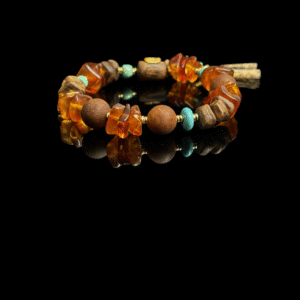 Amber Dawn and Agarwood Earthheart Bracelet Pangu Edition with amber tones and natural wood beads