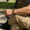 Amber Dawn & Agarwood Earthheart Bracelet – Pangu Edition Casual Wear Pangu Edition amber and agarwood bracelet worn by men in relaxed outdoor casual style