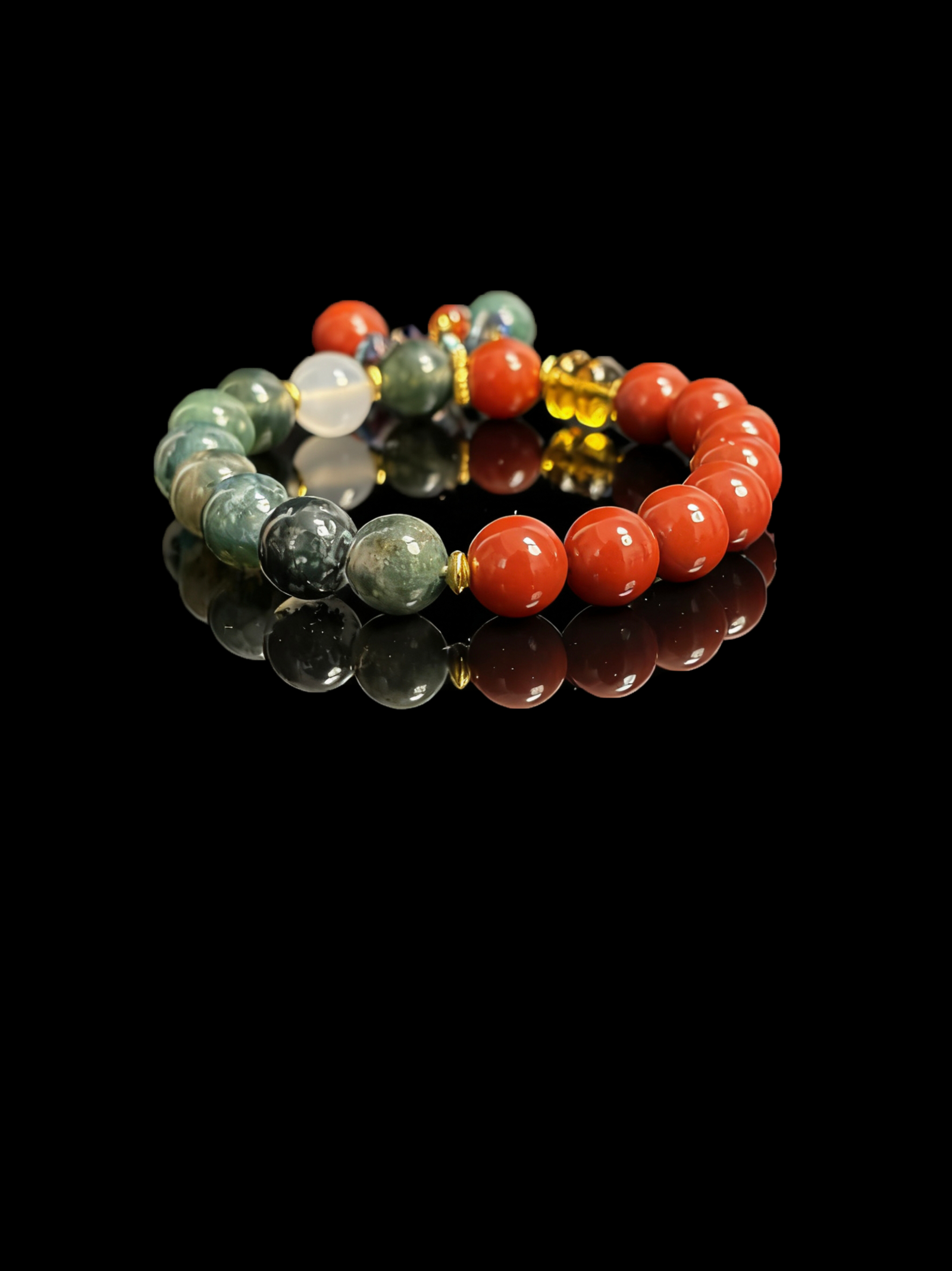 Verdant Spirit and Crimson Vitality Agate Bracelet Shennong Series 10mm with green and red agate beads