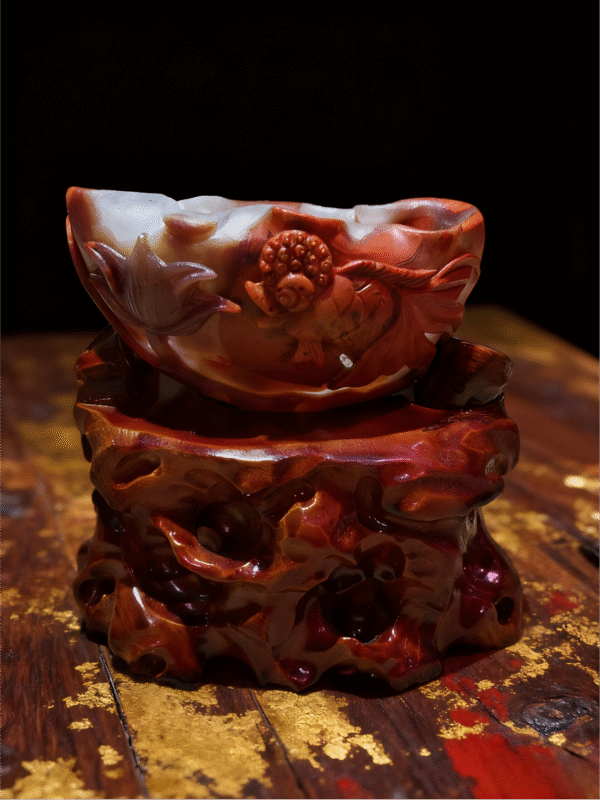 hand-carved stone collectible titled Auspicious Guardian Bowl, featuring a sculptural bowl form carved from natural stone with guardian-inspired details