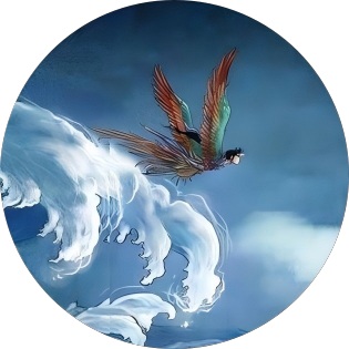 artistic illustration of Jingwei from Chinese mythology symbolizing blue agate energy, perseverance and calm strength