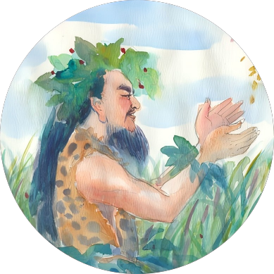 artistic illustration of Shennong from Chinese mythology symbolizing green agate energy, healing and natural growth