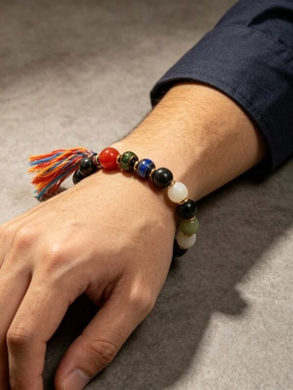 Gonggong’s Turbulent Elemental Black Agate Bracelet with Liuli (10mm)