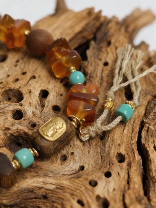 Pangu’s Earthheart Amber & Agarwood Bracelet with Phosphosiderite