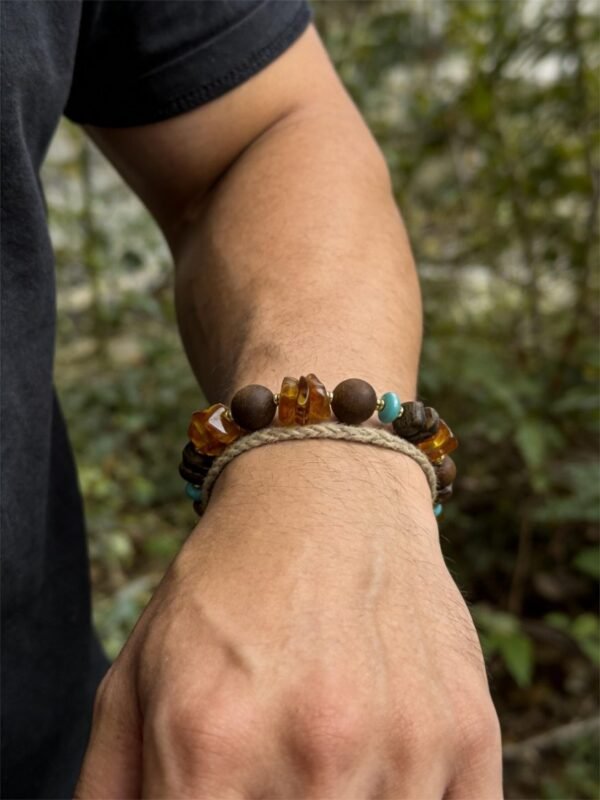 Pangu’s Earthheart Amber & Agarwood Bracelet with Phosphosiderite