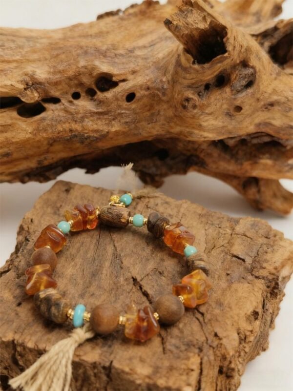 Pangu’s Earthheart Amber & Agarwood Bracelet with Phosphosiderite