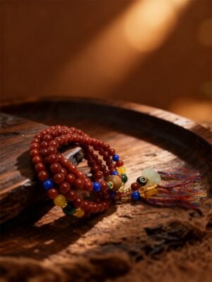 Xingtian’s Relentless March Red Agate Bracelet with White Jade (5mm)
