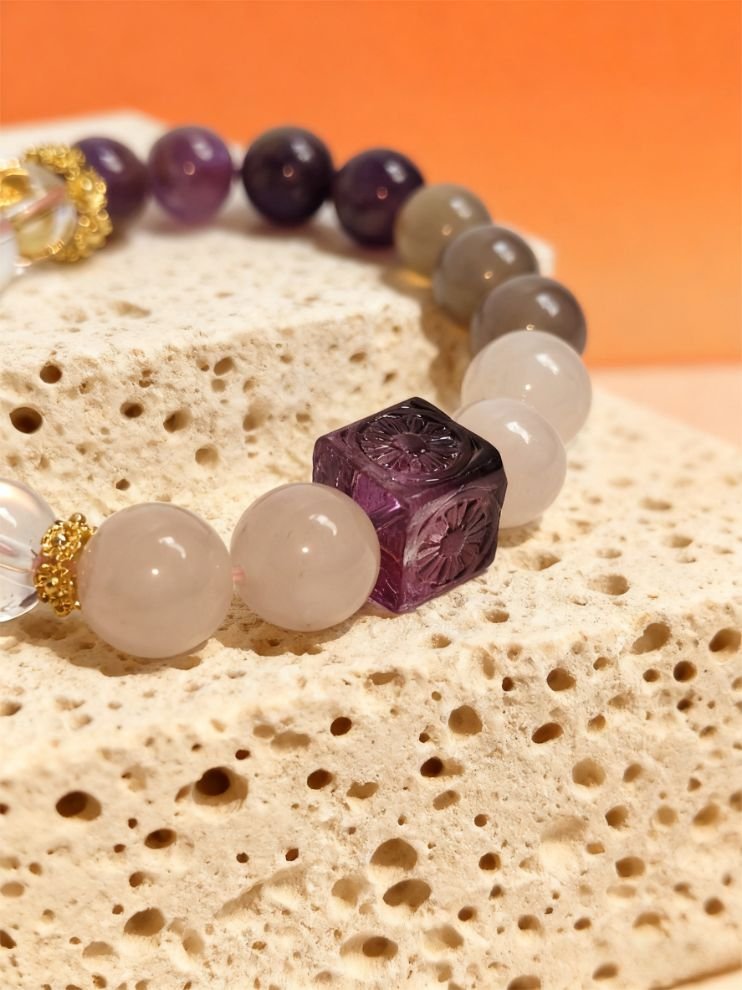 Nüwa’s Settled Sky Lepidolite Crystal Bracelet with White Agate (11mm)