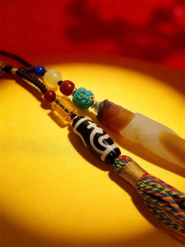 Pangu’s Sacred Origin Dzi Bead Necklace with Agate & Turquoise