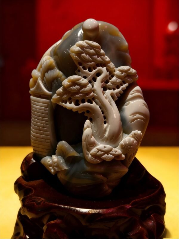 Pine of Longevity – Hand-carved Collectible Pine of Longevity Agate Sculpture