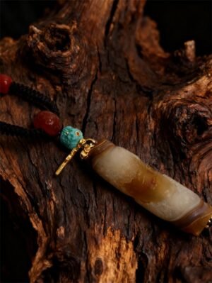Pangu’s Primordial Agate Pendant Necklace with Turquoise & Dzi