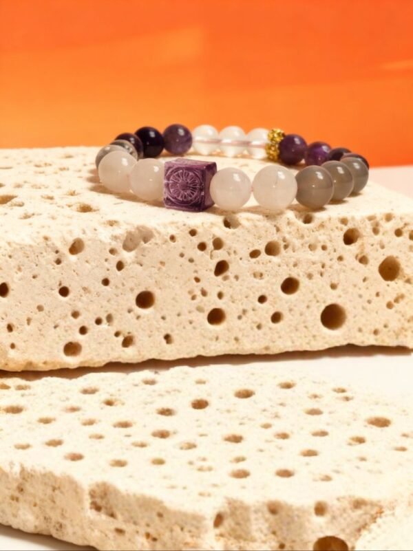Nüwa’s Settled Sky Lepidolite Crystal Bracelet with White Agate (11mm)