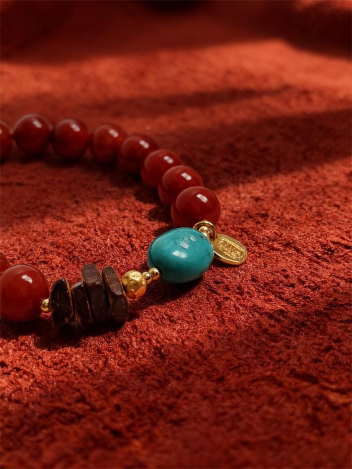 Xingtian’s Steadfast Heart Red Agate Bracelet with Turquoise & Agarwood (10mm)
