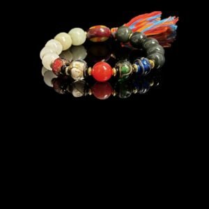 Gonggong’s Turbulent Elemental Black Agate Bracelet with Liuli (10mm)