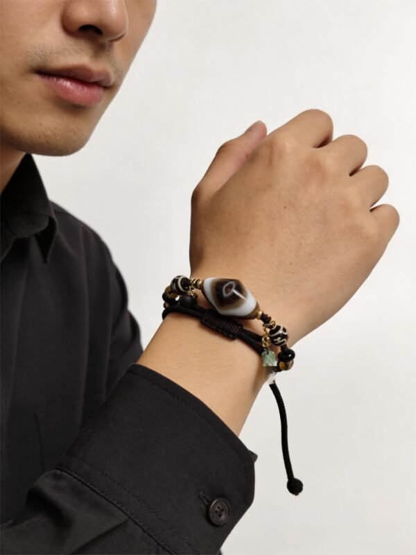 Gonggong’s Turbulent Black Dzi & Agarwood Pendant Necklace