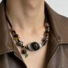 Gonggong’s Turbulent Black Dzi & Agarwood Pendant Necklace