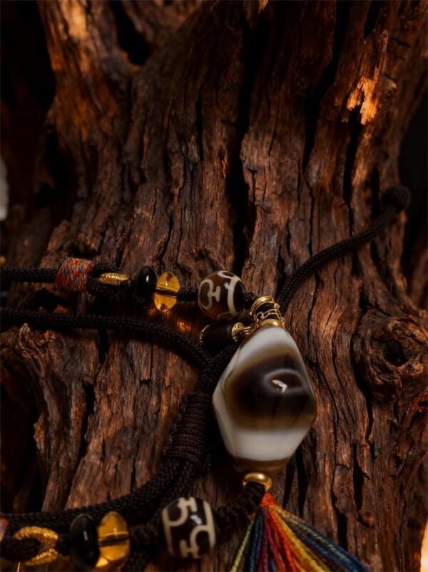 Gonggong’s Turbulent Black Dzi & Agarwood Pendant Necklace