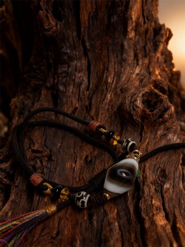 Gonggong’s Turbulent Black Dzi & Agarwood Pendant Necklace