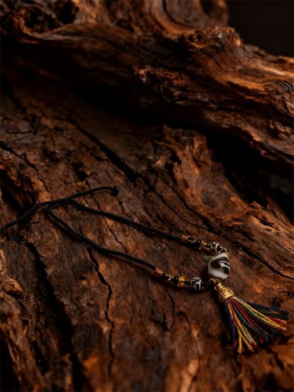 Gonggong’s Turbulent Black Dzi & Agarwood Pendant Necklace