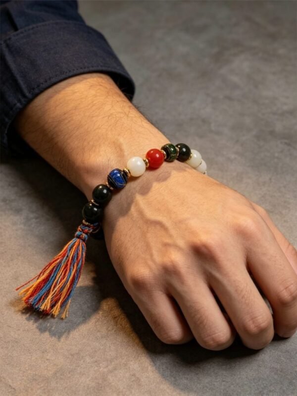 Gonggong’s Turbulent Elemental Black Agate Bracelet with Liuli (10mm)