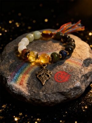 Gonggong’s Turbulent Elemental Black Agate Bracelet with Liuli (10mm)