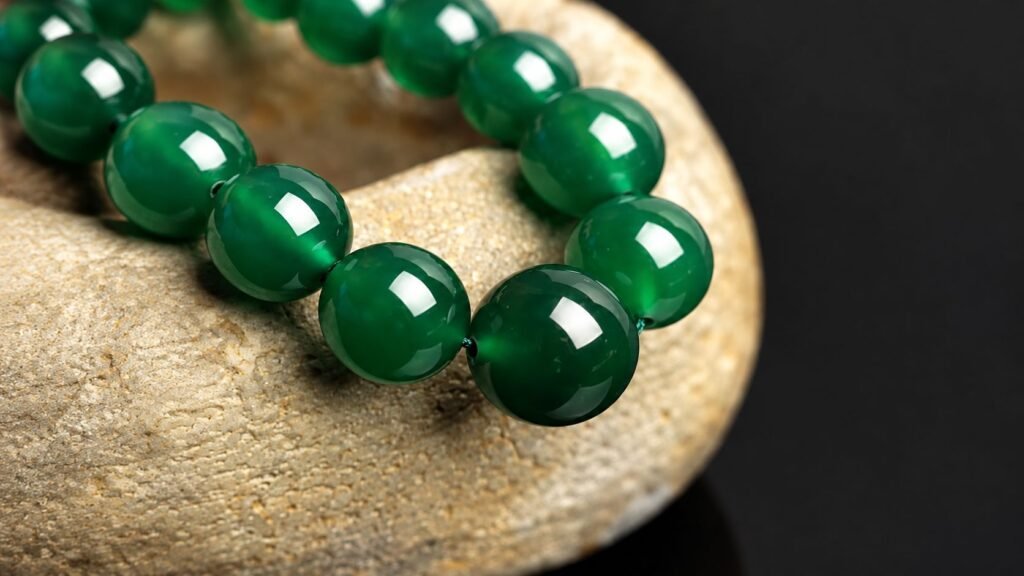 Natural green agate bracelet on the stone