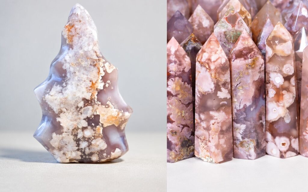 Beautiful flower agate standing on the white background